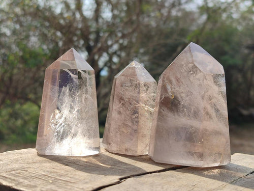 Polished Mixed Smokey Window Quartz Display Crystals x 6 From Madagascar - Toprock Gemstones and Minerals 