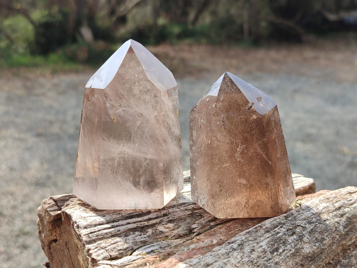 Polished Mixed Smokey Window Quartz Display Crystals x 6 From Madagascar - Toprock Gemstones and Minerals 