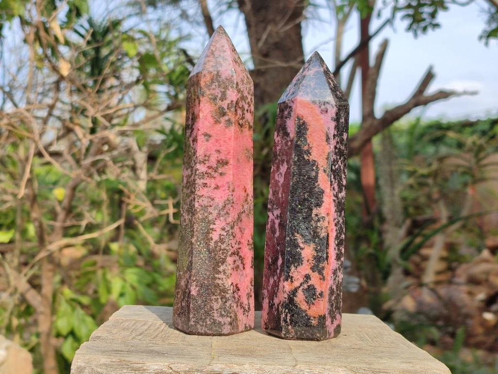 Polished Large Rhodonite Gemstone Display Crystals x 2 From Ambindavato, Madagascar