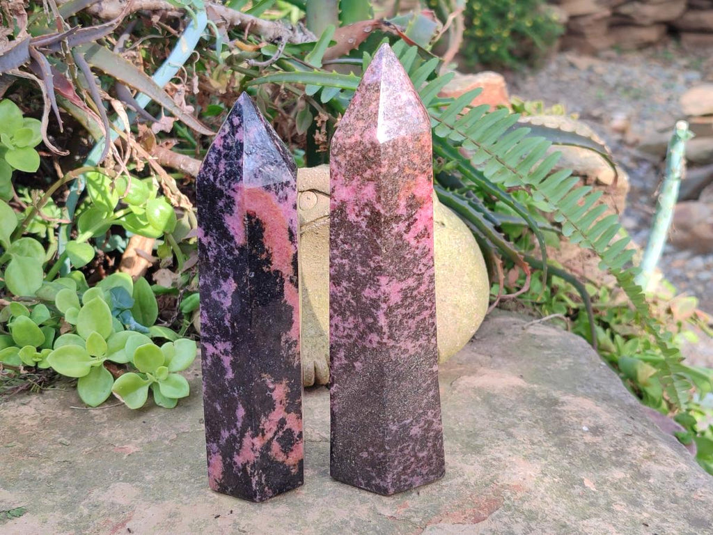 Polished Large Rhodonite Gemstone Display Crystals x 2 From Ambindavato, Madagascar