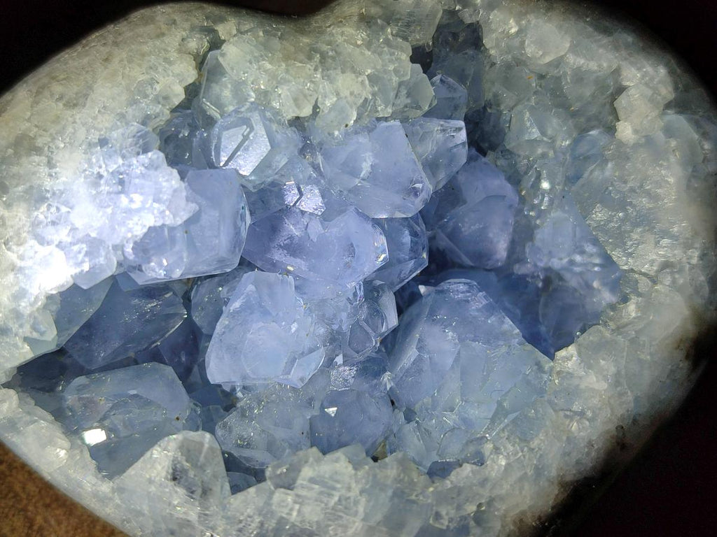 Polished and Natural Blue Celestite Hearts x 3 From Sakoany, Madagascar