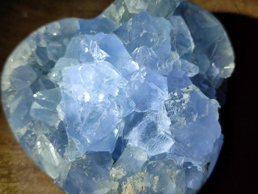 Polished and Natural Blue Celestite Hearts x 3 From Sakoany, Madagascar
