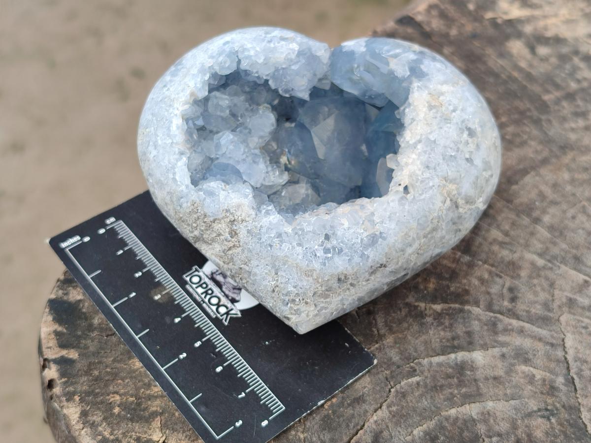 Polished and Natural Blue Celestite Hearts x 3 From Sakoany, Madagascar