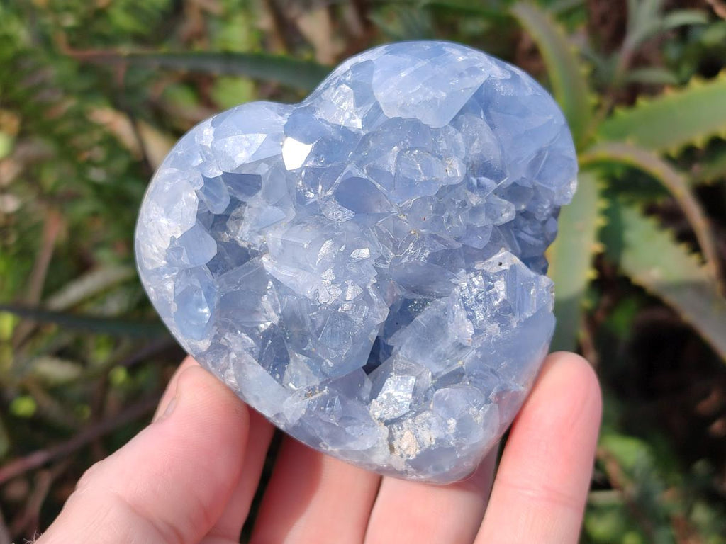 Polished and Natural Blue Celestite Hearts x 3 From Sakoany, Madagascar