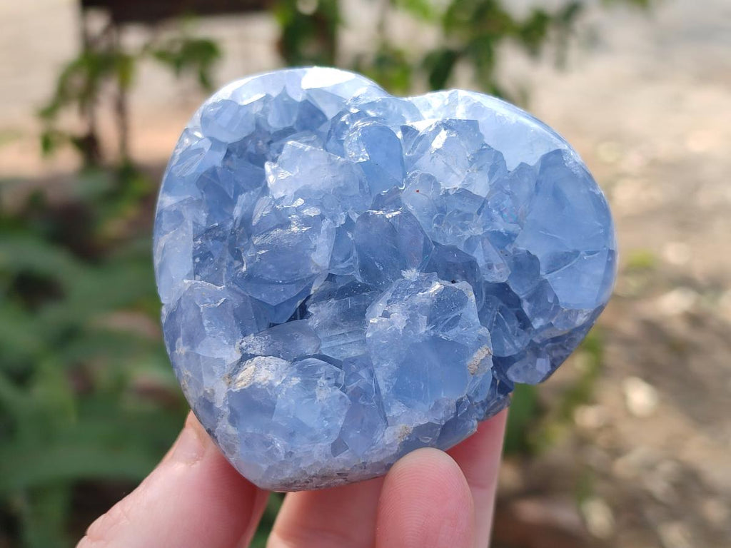 Polished and Natural Blue Celestite Hearts x 3 From Sakoany, Madagascar