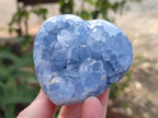 Polished and Natural Blue Celestite Hearts x 3 From Sakoany, Madagascar