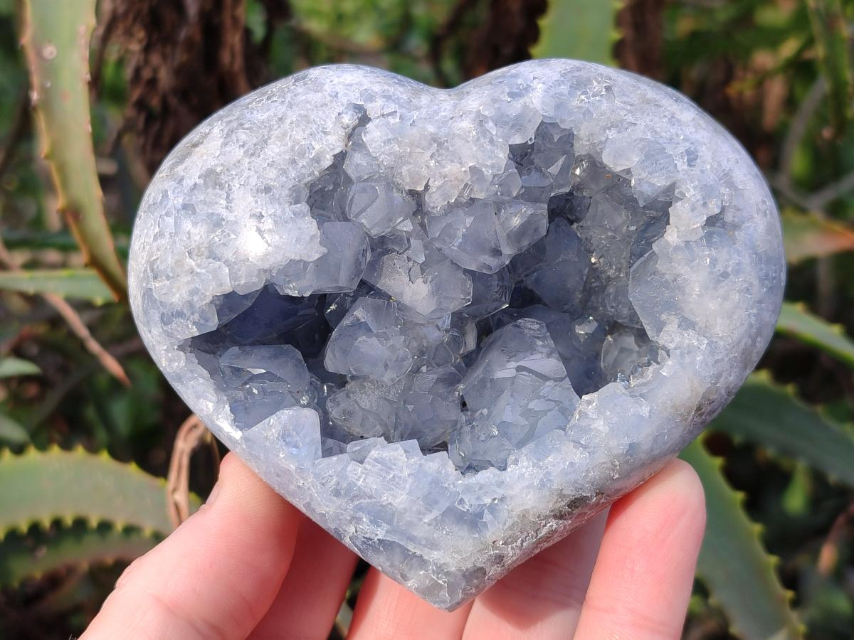 Polished and Natural Blue Celestite Hearts x 3 From Sakoany, Madagascar