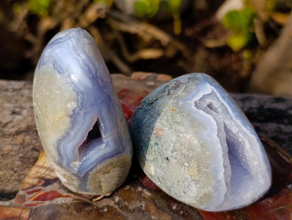 Polished and Natural Blue Lace Agate Standing Display Pieces x 6 From Nsanje, Malawi - Toprock Gemstones and Minerals 