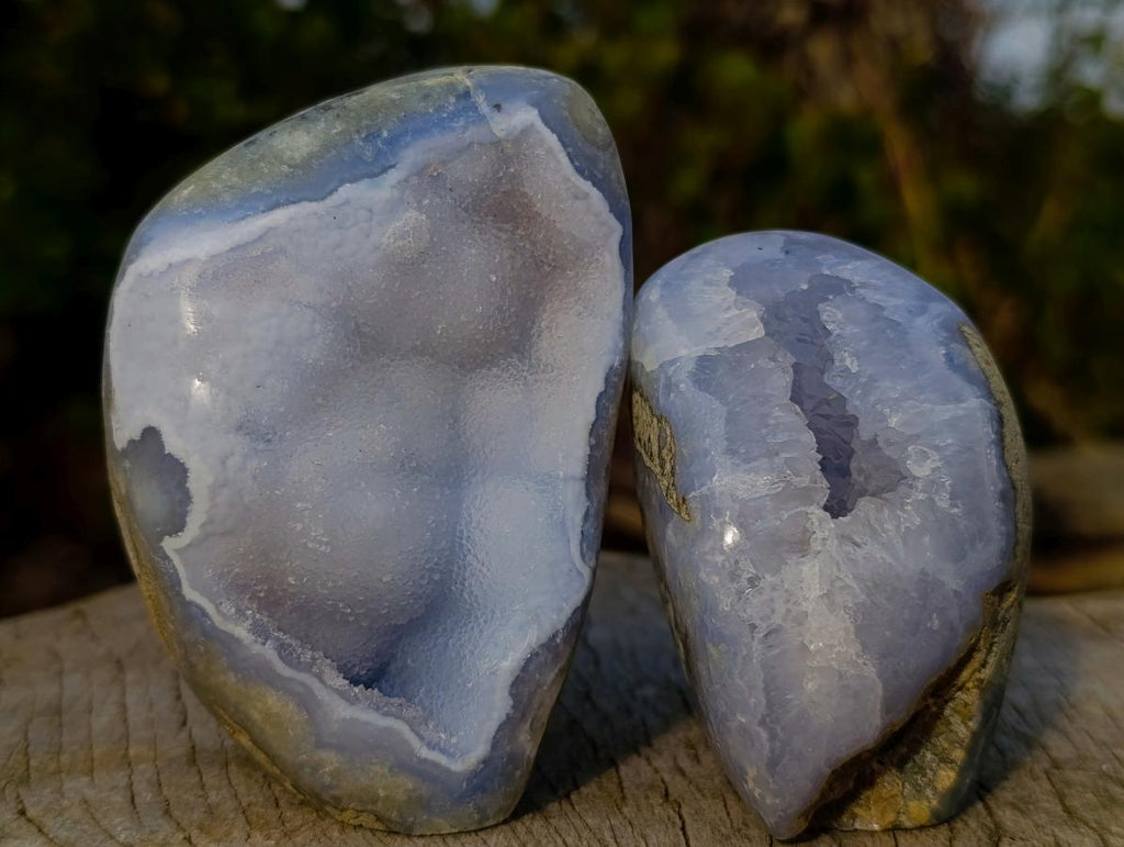 Polished and Natural Blue Lace Agate Standing Display Pieces x 6 From Nsanje, Malawi - Toprock Gemstones and Minerals 