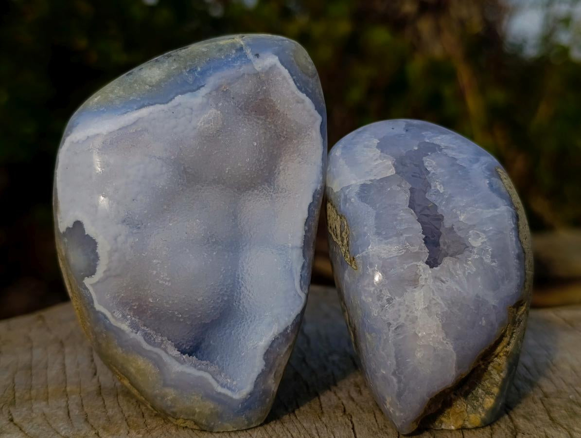 Polished and Natural Blue Lace Agate Standing Display Pieces x 6 From Nsanje, Malawi - Toprock Gemstones and Minerals 