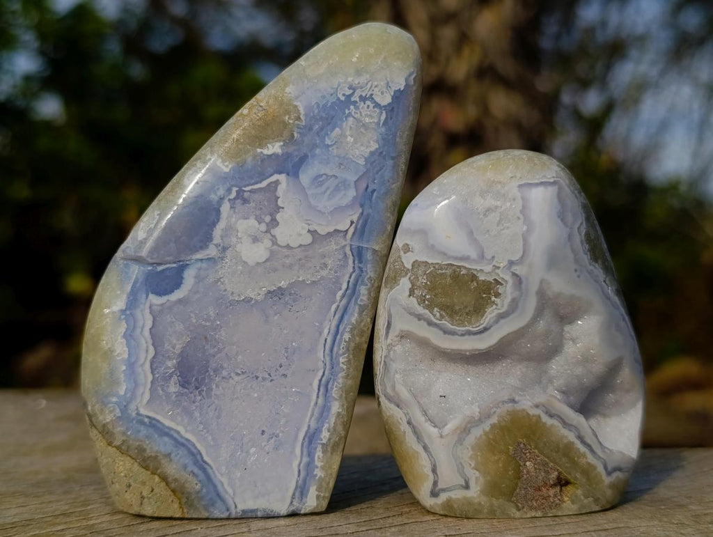 Polished and Natural Blue Lace Agate Standing Display Pieces x 6 From Nsanje, Malawi - Toprock Gemstones and Minerals 