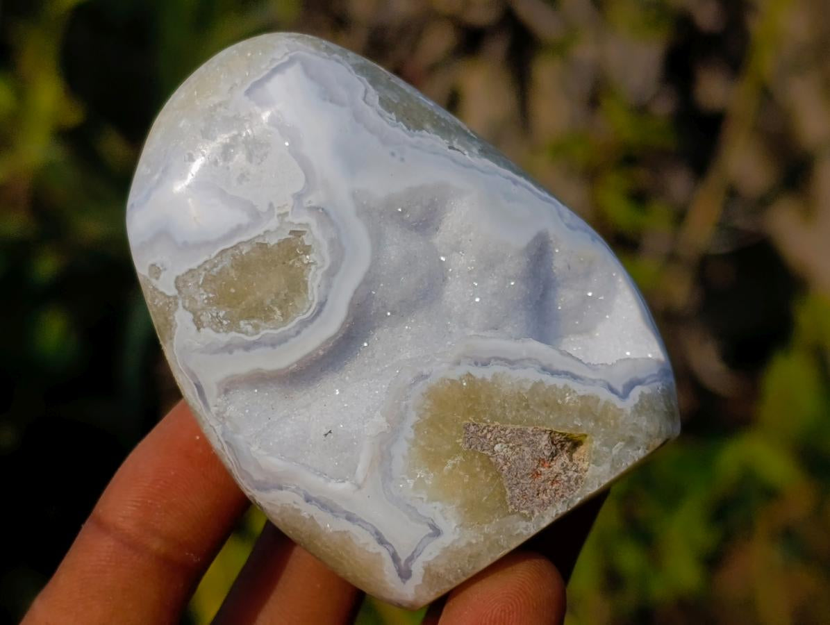 Polished and Natural Blue Lace Agate Standing Display Pieces x 6 From Nsanje, Malawi - Toprock Gemstones and Minerals 