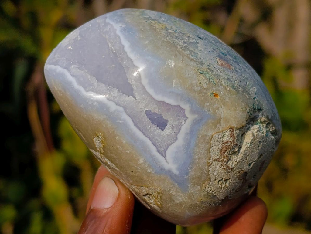 Polished and Natural Blue Lace Agate Standing Display Pieces x 6 From Nsanje, Malawi - Toprock Gemstones and Minerals 