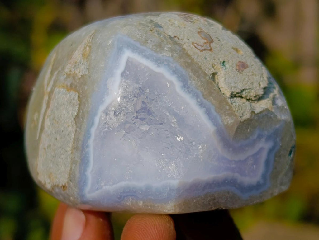 Polished and Natural Blue Lace Agate Standing Display Pieces x 6 From Nsanje, Malawi - Toprock Gemstones and Minerals 