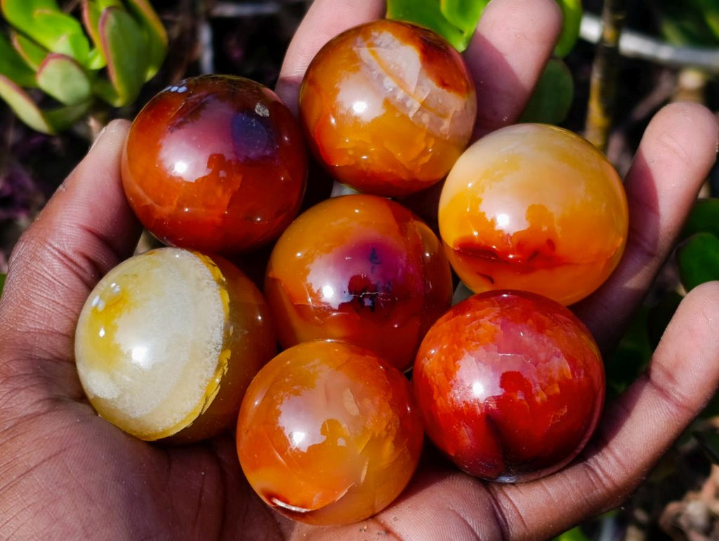 Polished and Natural Carnelian Agate Gemstone Spheres x 21 From Madagascar - Toprock Gemstones and Minerals 