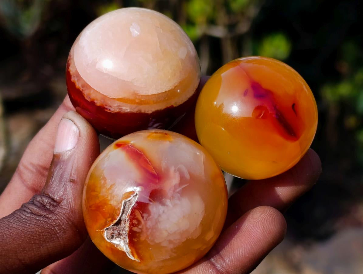 Polished and Natural Carnelian Agate Gemstone Spheres x 21 From Madagascar - Toprock Gemstones and Minerals 