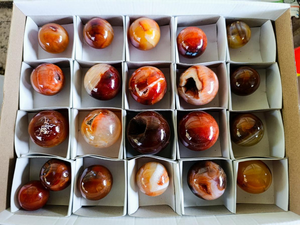 Polished and Natural Carnelian Agate Gemstone Spheres x 21 From Madagascar - Toprock Gemstones and Minerals 