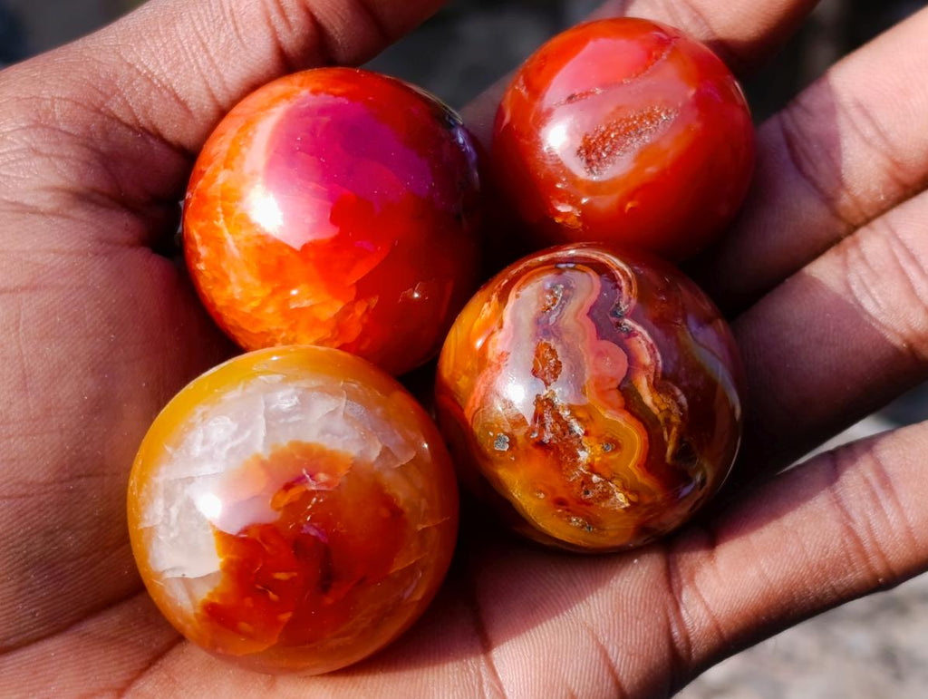 Polished and Natural Carnelian Agate Gemstone Spheres x 21 From Madagascar - Toprock Gemstones and Minerals 