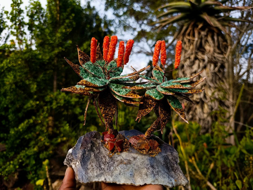 Hand Made Large Twin Gemstone Aloe Stone Art Display Pieces x 2 From South Africa - Toprock Gemstones and Minerals 
