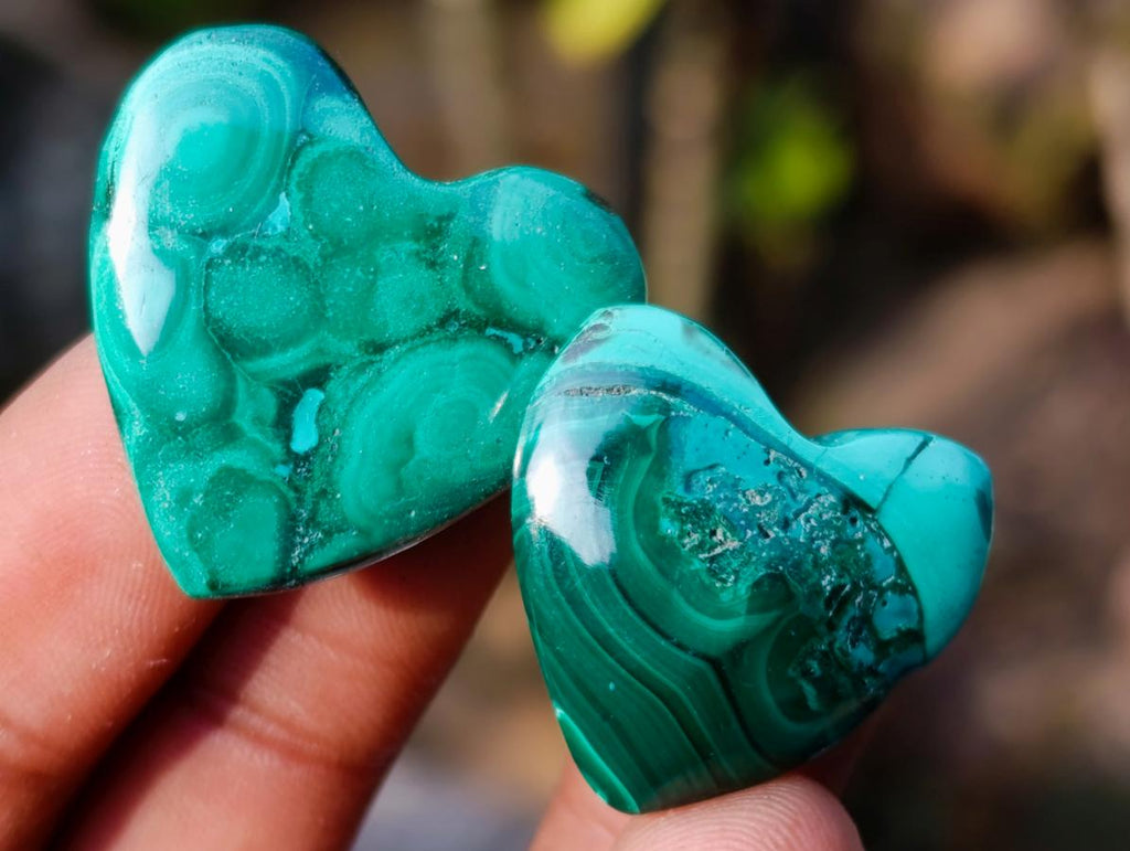 Polished Mini Flower Banded Malachite Hearts x 35 From Congo - Toprock Gemstones and Minerals 