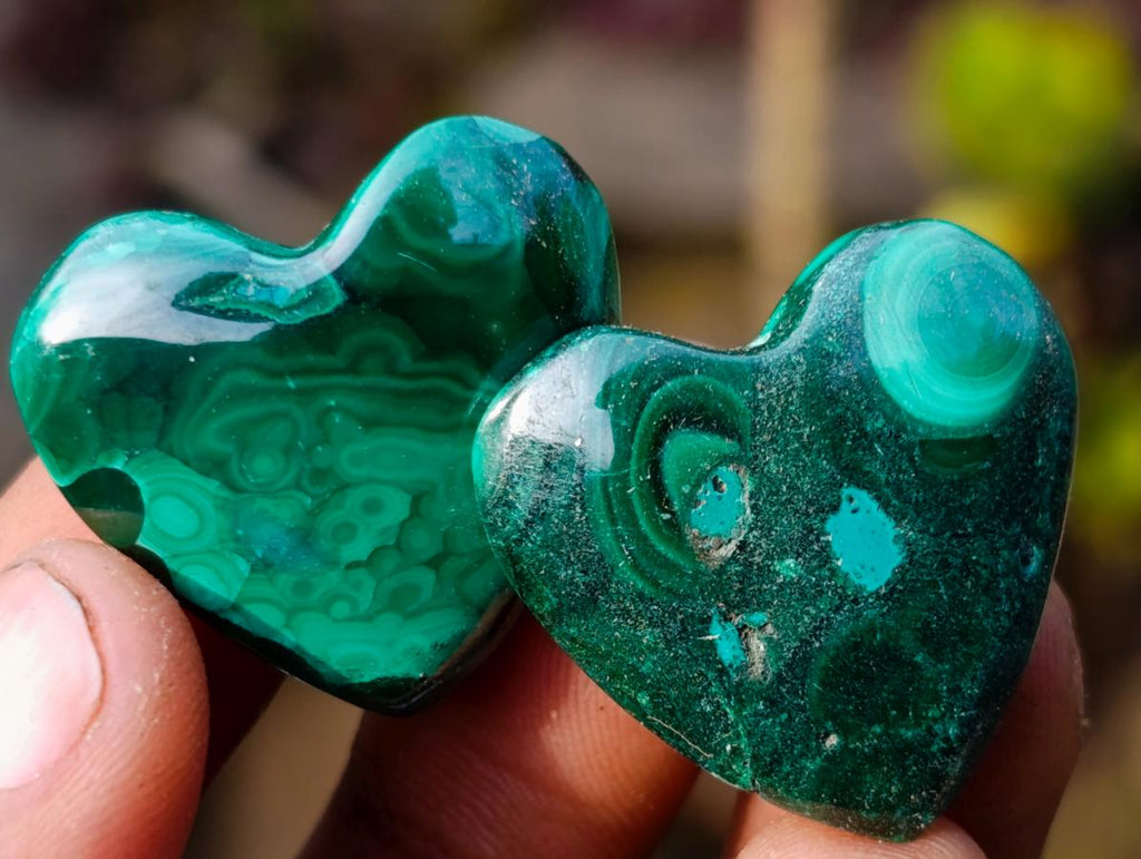 Polished Mini Flower Banded Malachite Hearts x 35 From Congo - Toprock Gemstones and Minerals 