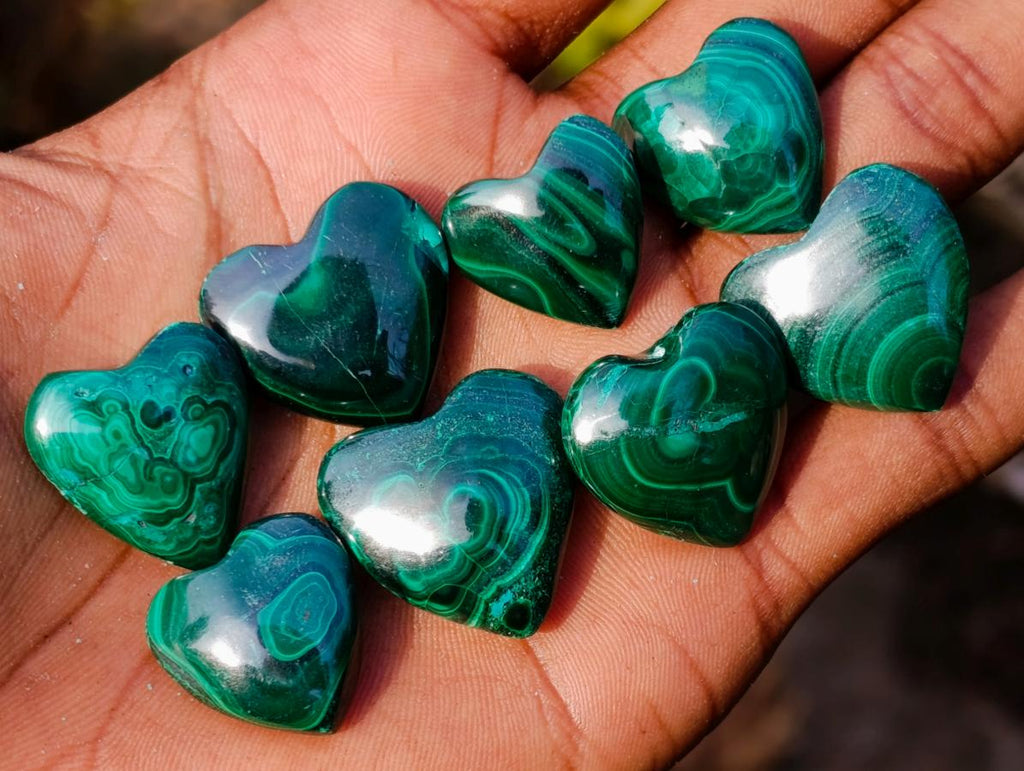 Polished Mini Flower Banded Malachite Hearts x 35 From Congo - Toprock Gemstones and Minerals 