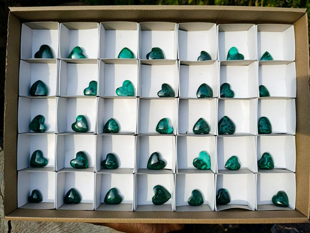 Polished Mini Flower Banded Malachite Hearts x 35 From Congo - Toprock Gemstones and Minerals 