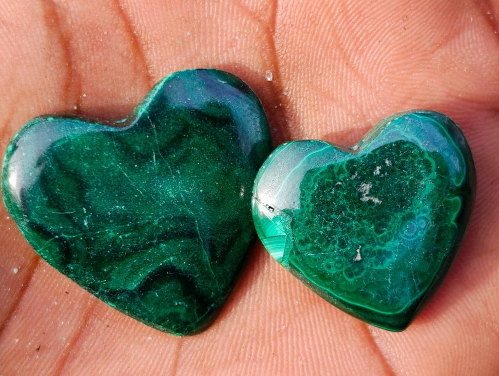Polished Mini Flower Banded Malachite Hearts x 35 From Congo - Toprock Gemstones and Minerals 
