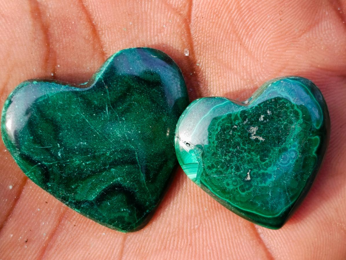 Polished Mini Flower Banded Malachite Hearts x 35 From Congo - Toprock Gemstones and Minerals 