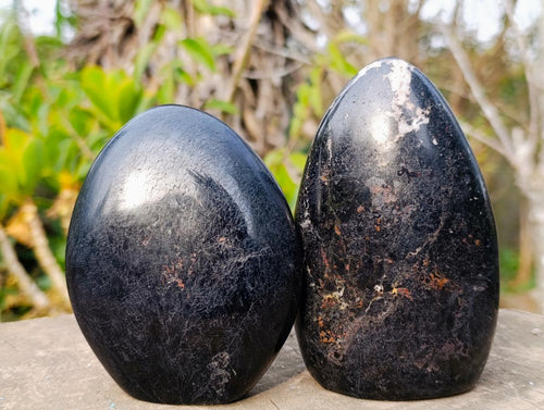 Polished Black Tourmaline Standing Display Pieces x 3 From Madagascar - Toprock Gemstones and Minerals 