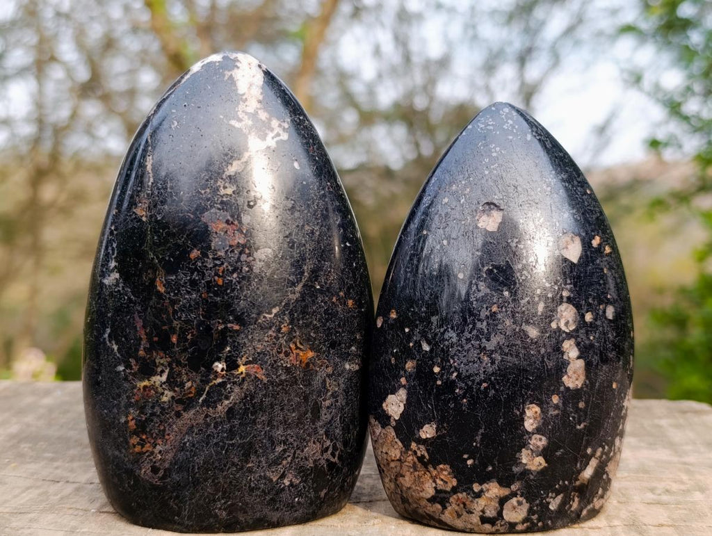 Polished Black Tourmaline Standing Display Pieces x 3 From Madagascar - Toprock Gemstones and Minerals 