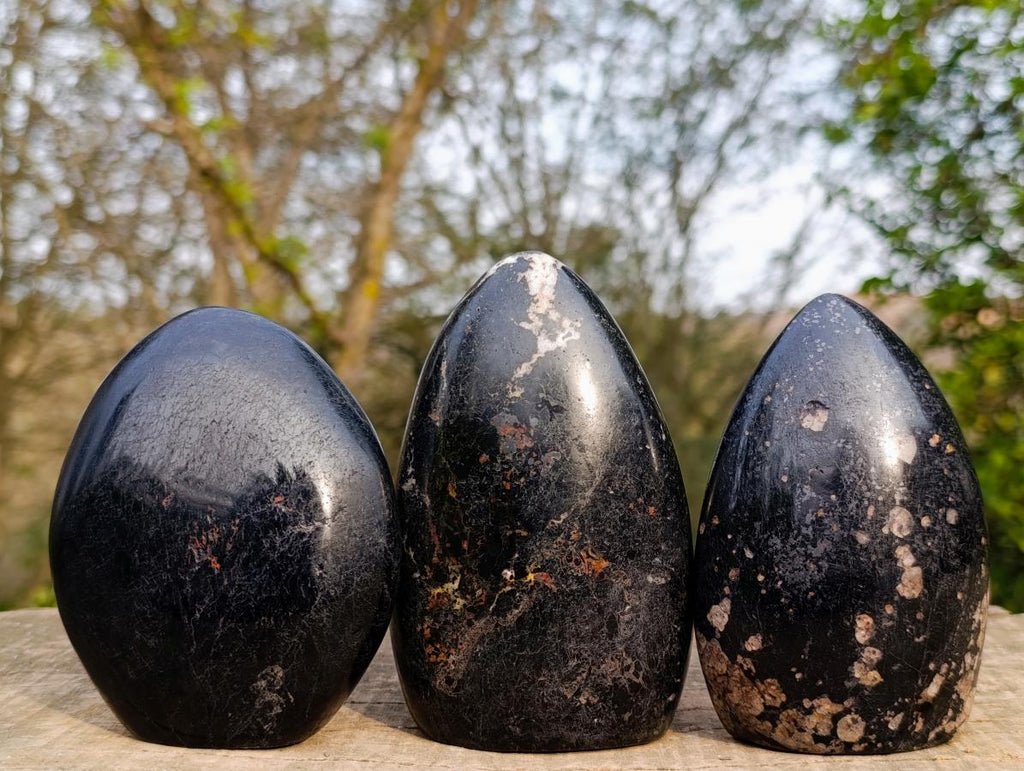 Polished Black Tourmaline Standing Display Pieces x 3 From Madagascar - Toprock Gemstones and Minerals 