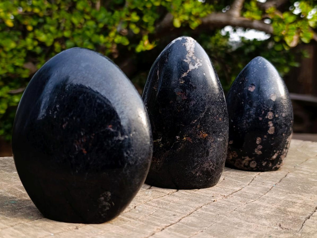 Polished Black Tourmaline Standing Display Pieces x 3 From Madagascar - Toprock Gemstones and Minerals 