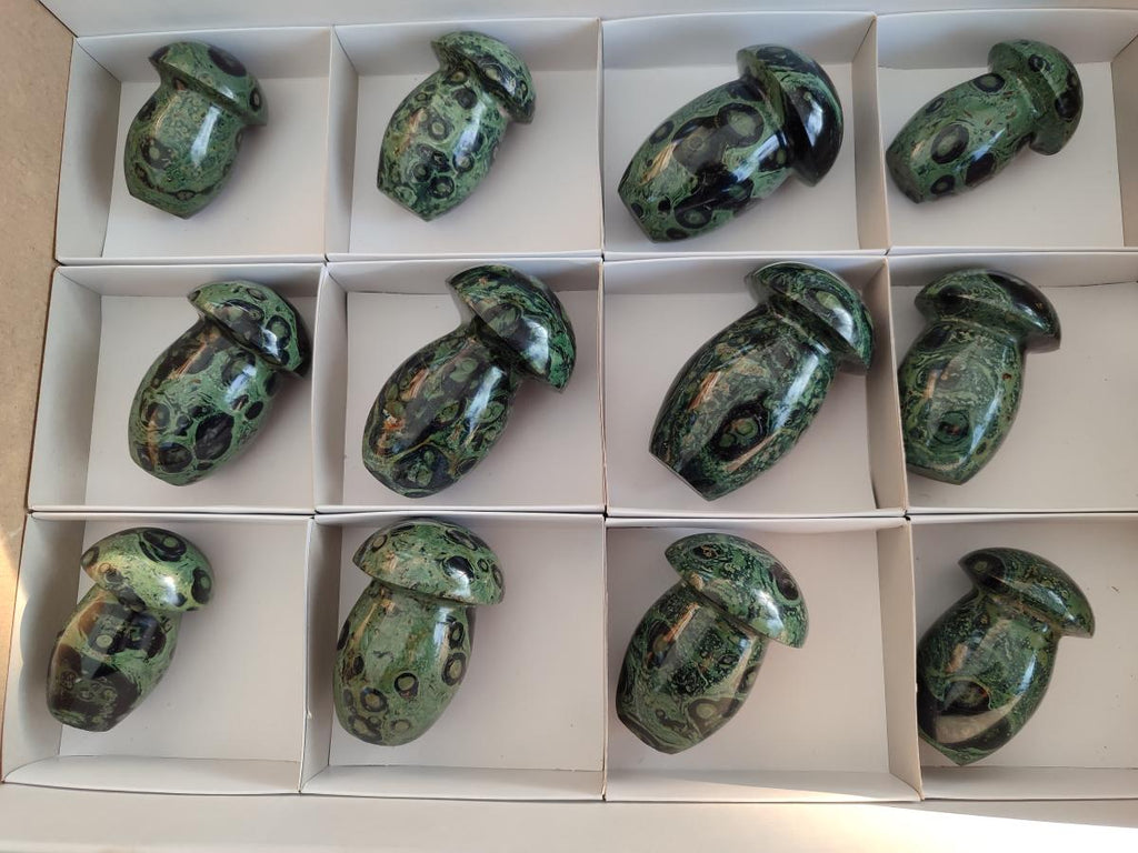 Polished Stromatolite "Kambaba Jasper" Mushrooms x 12 From Katsepy, Madagascar