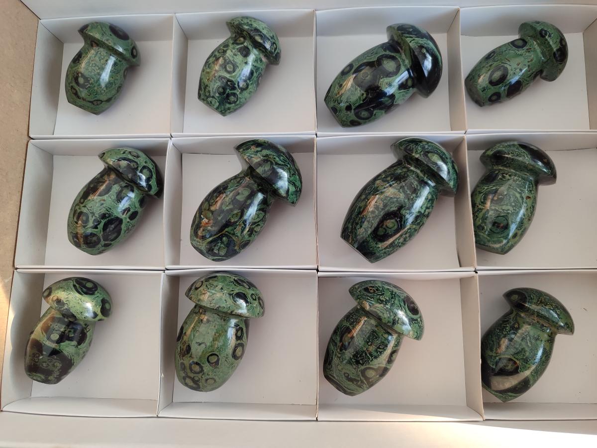 Polished Stromatolite "Kambaba Jasper" Mushrooms x 12 From Katsepy, Madagascar