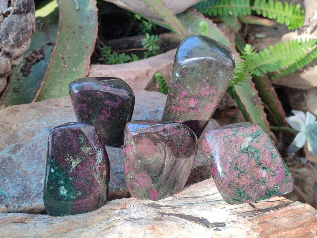 Polished Ruby Corundum In Chrome Verdite Standing Display Pieces x 5 From Mutoko, Zimbabwe