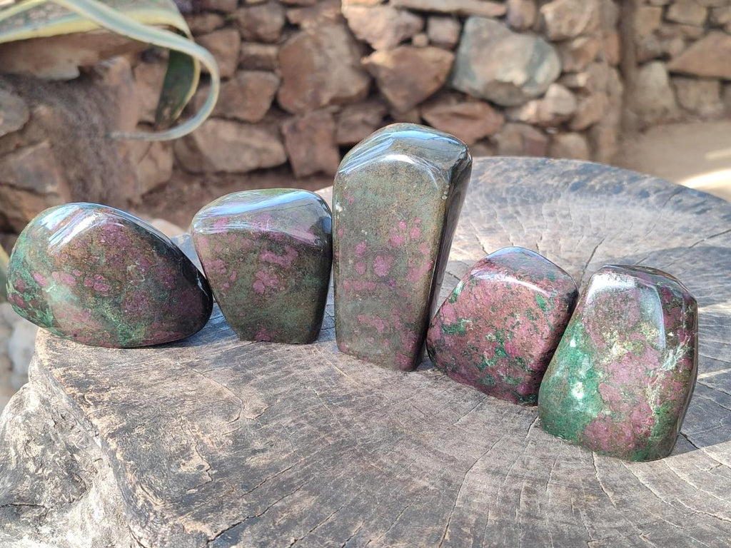Polished Ruby Corundum In Chrome Verdite Standing Display Pieces x 5 From Mutoko, Zimbabwe