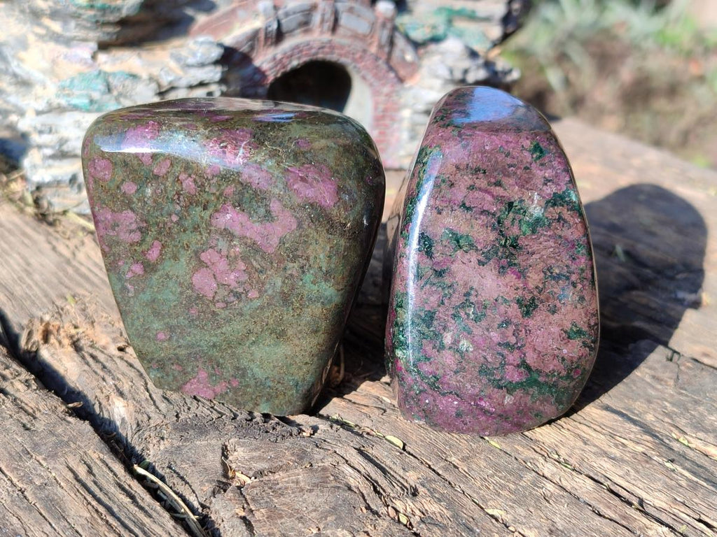 Polished Ruby Corundum In Chrome Verdite Standing Display Pieces x 5 From Mutoko, Zimbabwe