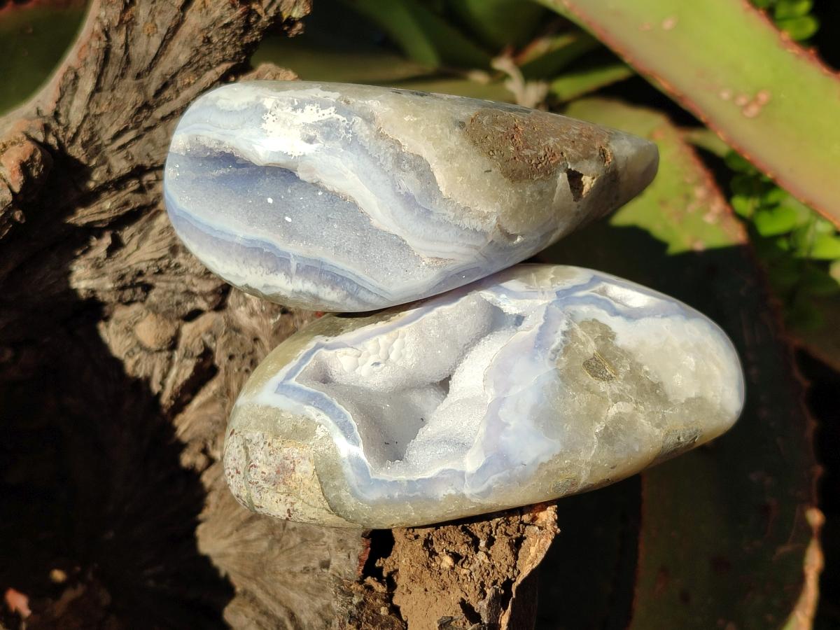 Polished and Natural Blue Lace Agate Free Forms x 6 From Nsanje, Malawi