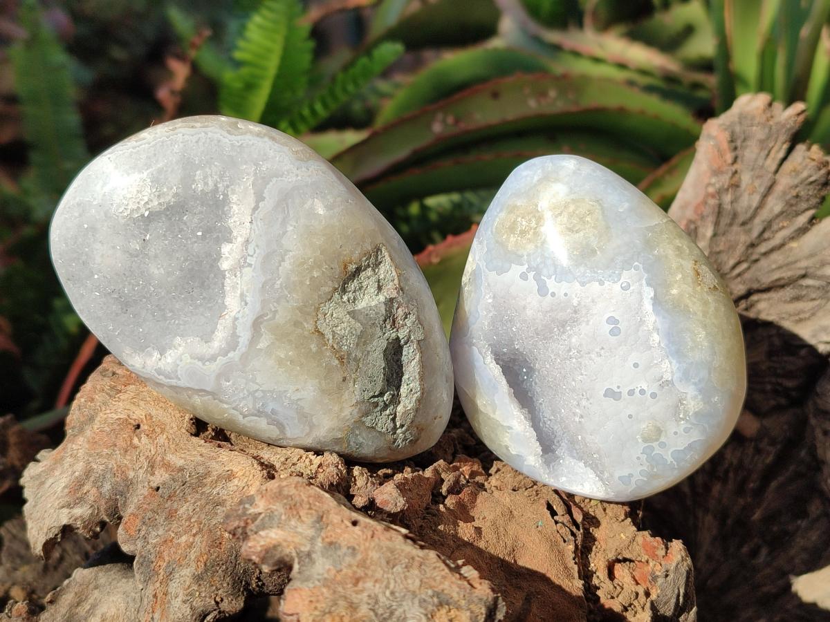 Polished and Natural Blue Lace Agate Free Forms x 6 From Nsanje, Malawi