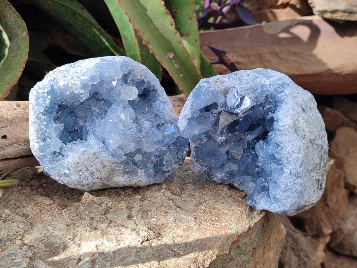 Natural Cabinet Size Blue Celestite Geode Specimens x 2 From Sakoany, Madagascar