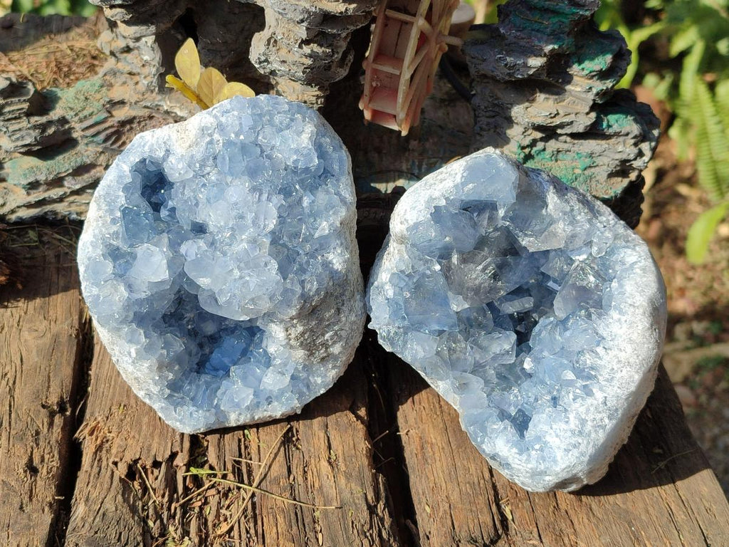 Natural Cabinet Size Blue Celestite Geode Specimens x 2 From Sakoany, Madagascar