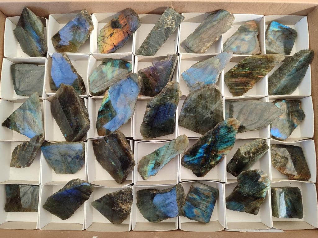 Polished One Side Labradorite Slices x 35 From Madagascar