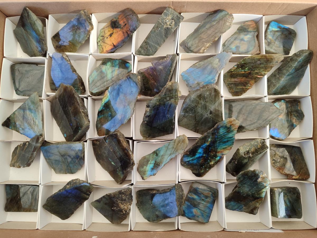 Polished One Side Labradorite Slices x 35 From Madagascar