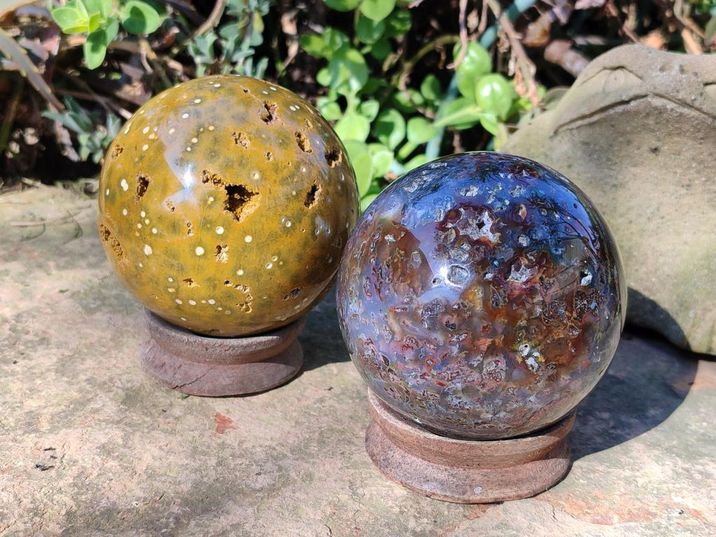 Polished Ocean Jasper Spheres x 2 From Northwest Coast, Madagascar