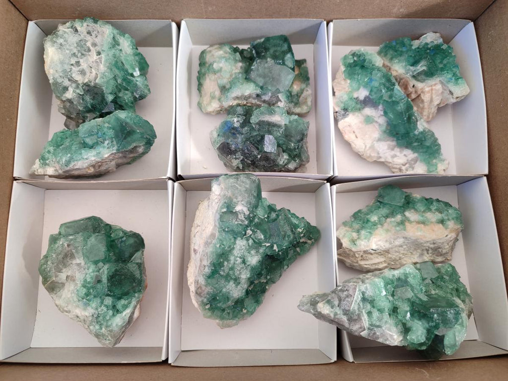 Natural Green Cubic Fluorite Specimens x 10 From Mandrosonoro, Madagascar