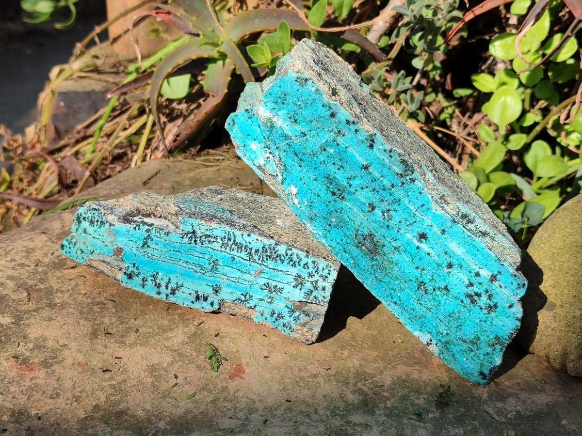 Natural Drusy Coated Chrysocolla with Malachite Specimens x 3 From Lupoto Mine, Congo