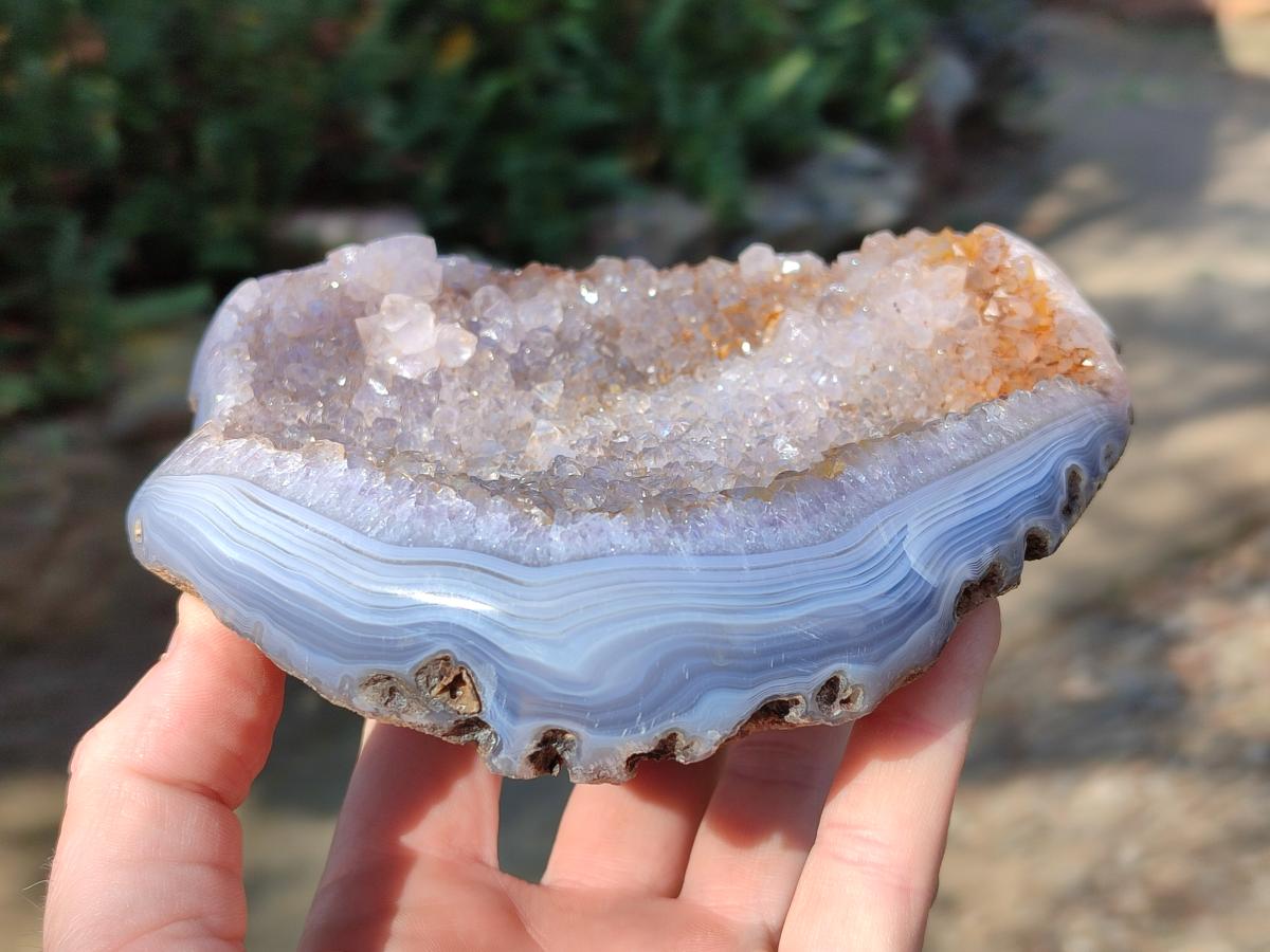 Polished and Natural Agate Nodules with Crystalline Geode Centres x 3 From Maintirano, Madagascar
