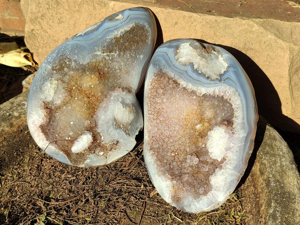 Polished and Natural Agate Nodules with Crystalline Geode Centres x 3 From Maintirano, Madagascar