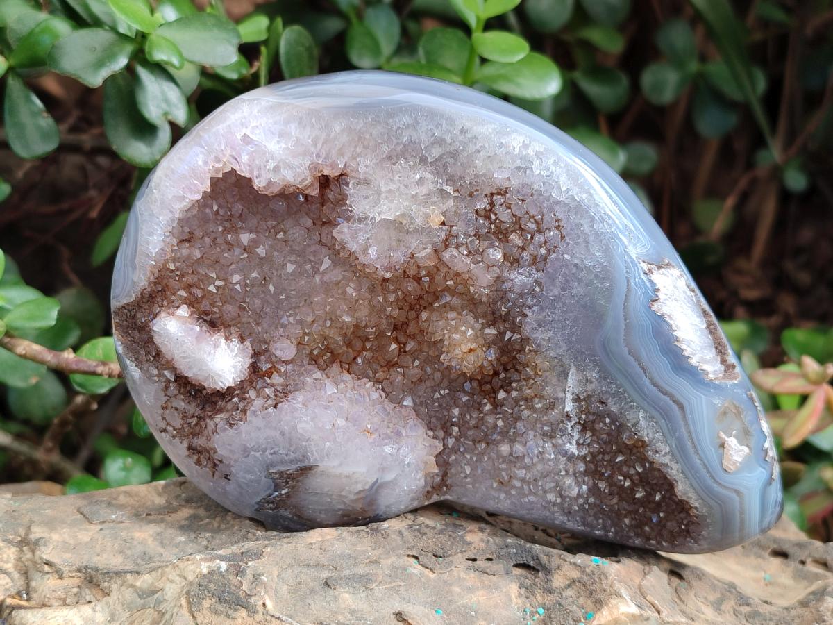 Polished and Natural Agate Nodules with Crystalline Geode Centres x 3 From Maintirano, Madagascar